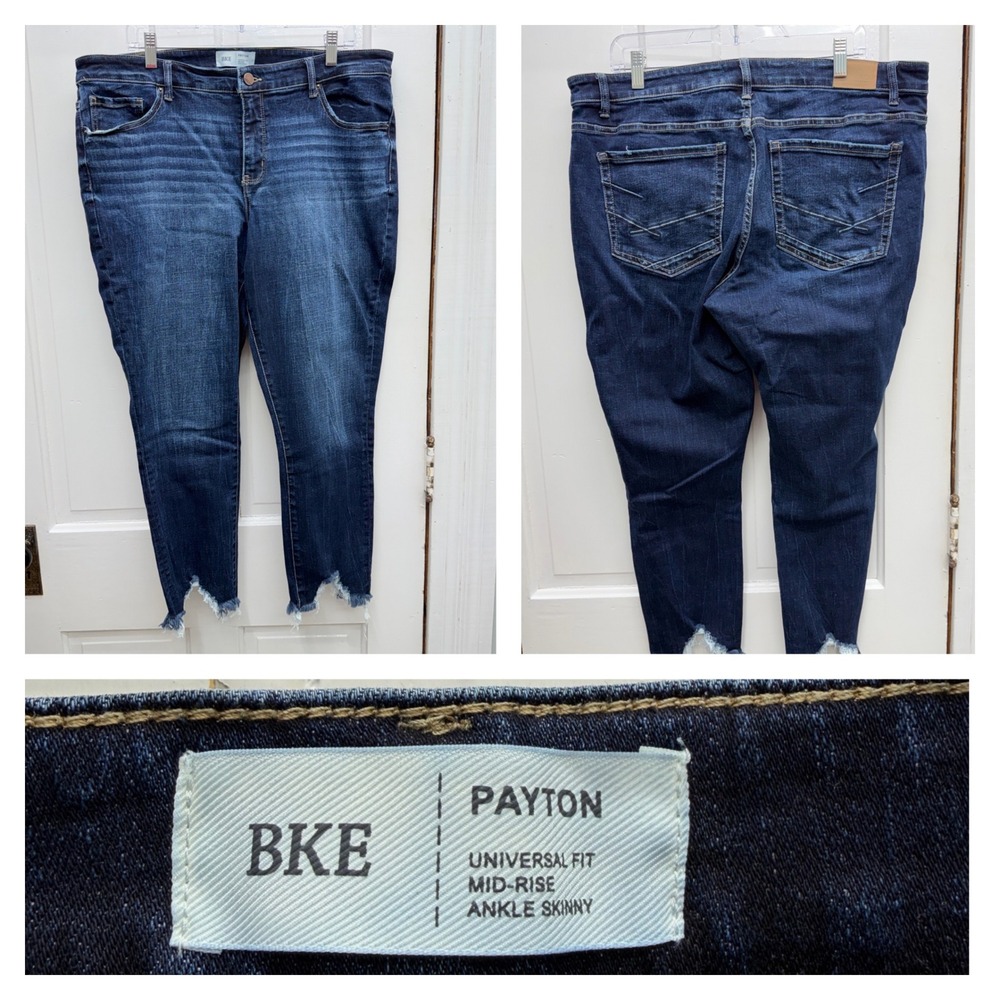 BKE Payton Womens 36 x 27 Mid Rise Ankle Skinny Denim Jeans Raw Frayed Hem